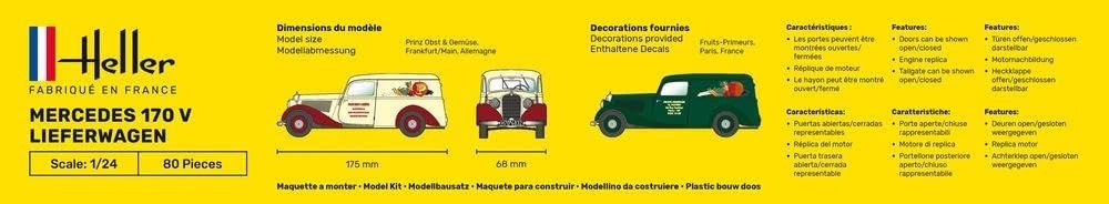 Heller Mercedes 170 V Lieferwagen Prinz Obst & Gemüse Modellbausatz im Maßstab 1:24, Bausatz ohne Kleber/Farbe, Box ca. 38×7×25 cm, für Modellbauer ab ca. 14 Jahren, Werbung, Plakat, Auto, Fahrzeug, Kleintransporter, Werbung, Plakat, Auto, Fahrzeug, Klein