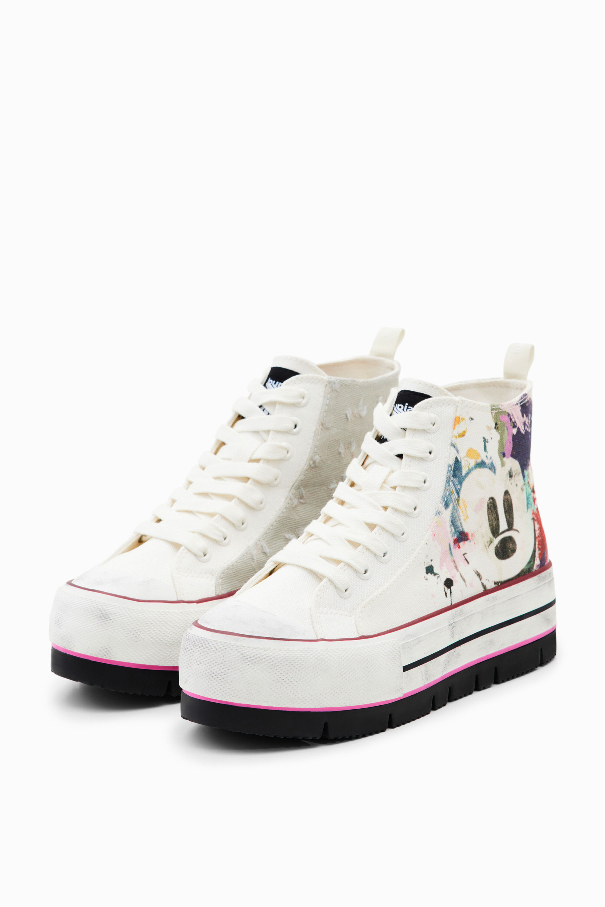 Desigual Damen Sneaker - Weiße Plateau-Schuhe mit Mickey-Motiv 23SSKA461000 GR. 41