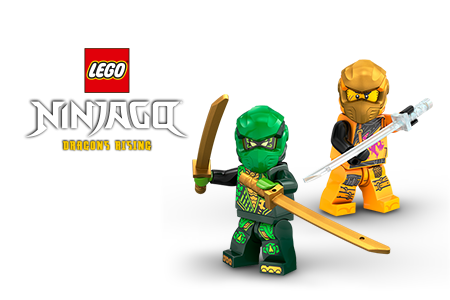LEGO Ninjago Dragons Rising – Minifiguren in goldener und grüner Rüstung mit Schwertern