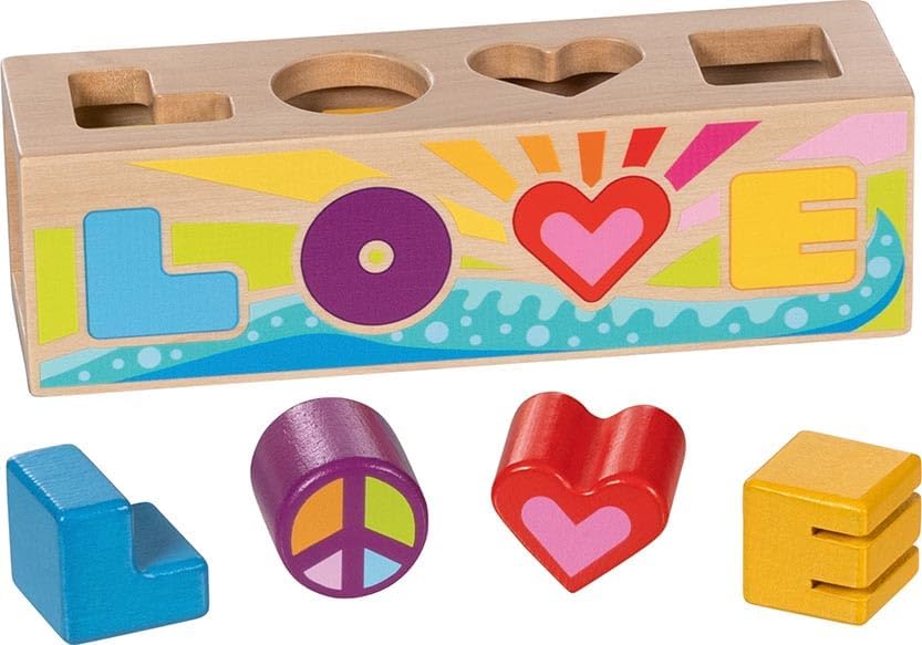 GOKI 58309 Sort Box LOVE - Formensteckspiel aus Holz im Retro-Design